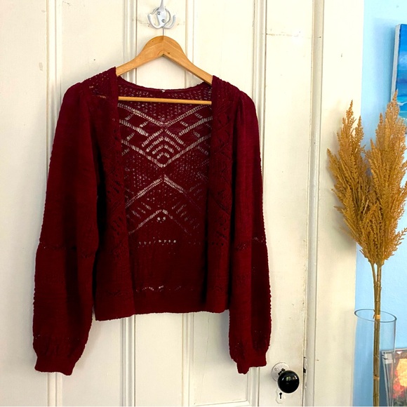 Free People | Dark Red Knit Cardigan - Picture 2 of 6